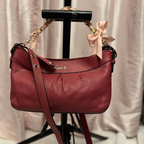 Coach F15512 Pink Madison Gathered Leather Hobo Shoulder Bag Gold Chain - Picture 1 of 13